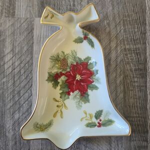 Mikasa NWT Holiday Bloom Bell Porcelain Candy Dish Christmas Poinsettia 6.5"